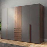Trueliving 5 Door Sliding Brown wardrobes Laminated Finish & PU Finish 8Ft *2Ft *9Ft -2438.4MM X 609MM X 2743.2MM)